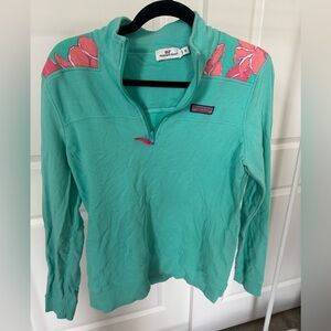 Vineyard Vines teal hibiscus Shep Shirt